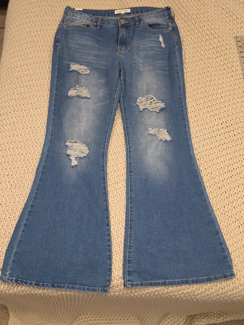 Almost Famous Medium Blue Distressed Flare Jeans